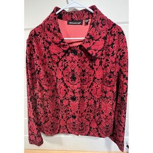 VTG Briggs NewYork Jacket Blazer Red Black Floral Whimsigoth Vampire Women's 20W